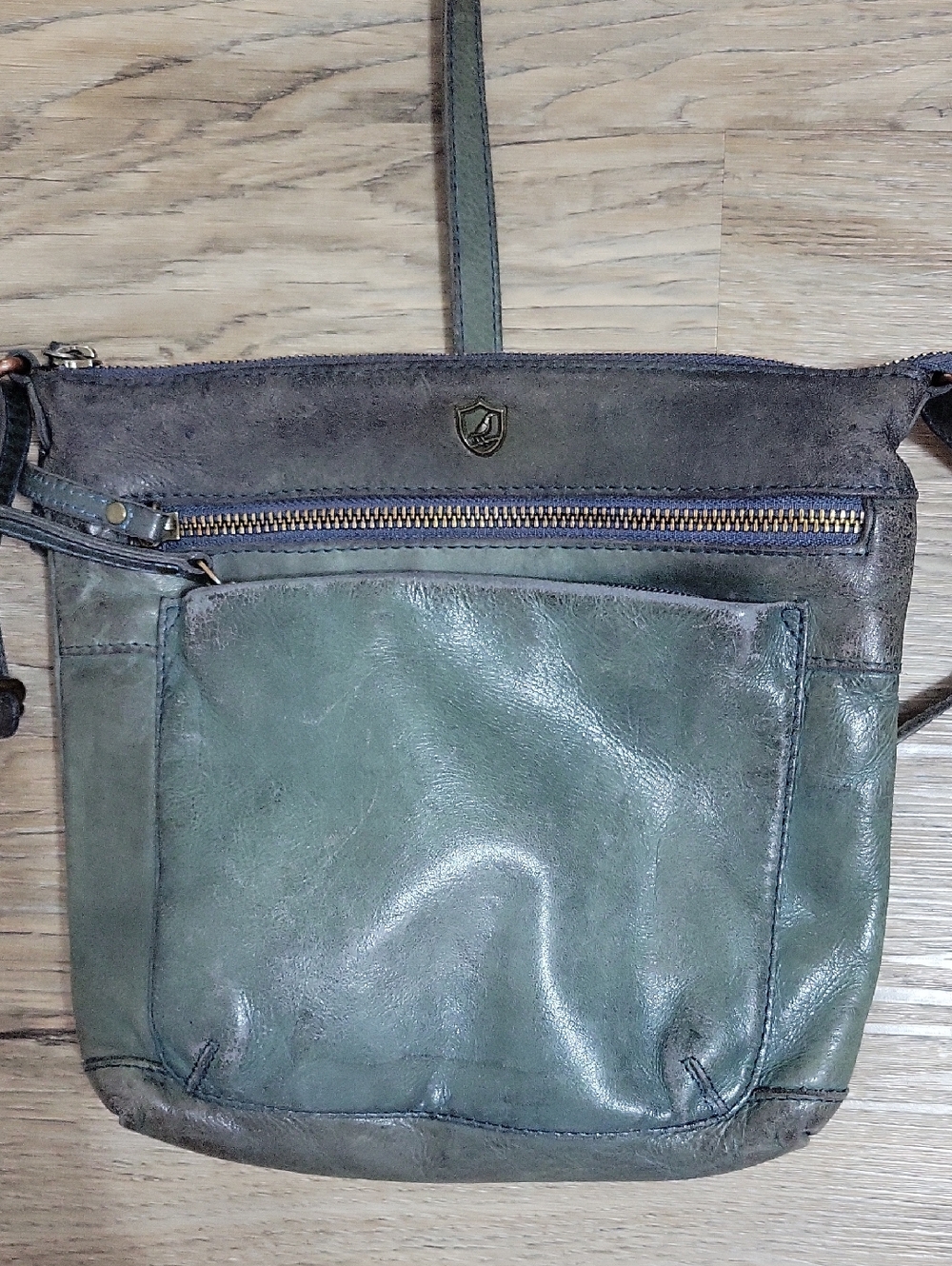 Olive Green Leather Crossbody Bag with Front Pocket
